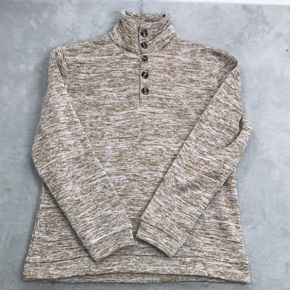 Coofandy Men's Mock Neck Tan Heathered Henley Size L New